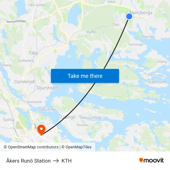 Åkers Runö Station to KTH map