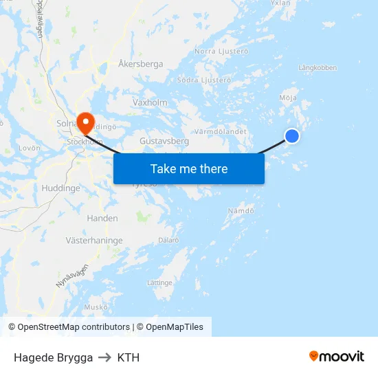 Hagede Brygga to KTH map