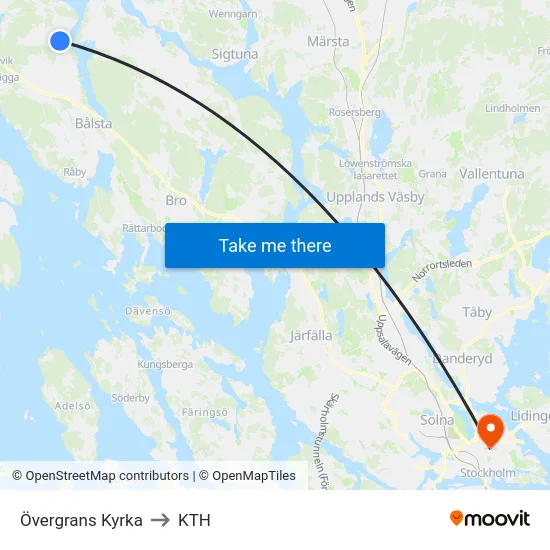 Övergrans Kyrka to KTH map