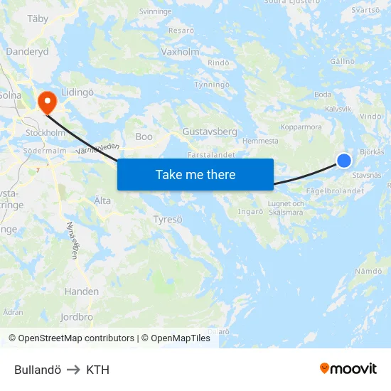 Bullandö to KTH map