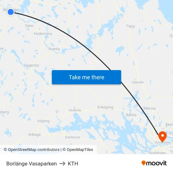 Borlänge Vasaparken to KTH map