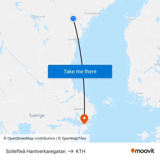 Sollefteå Hantverkaregatan to KTH map