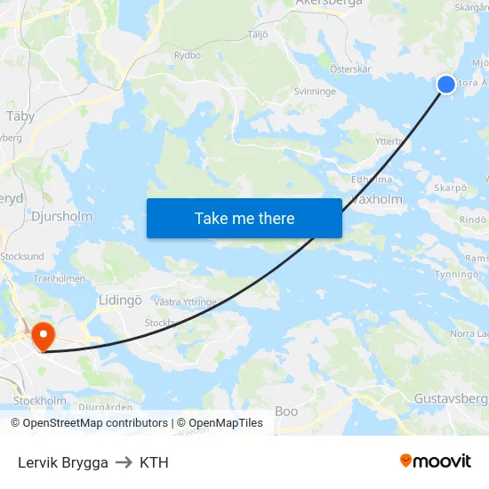 Lervik Brygga to KTH map