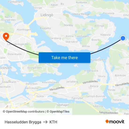 Hasseludden Brygga to KTH map