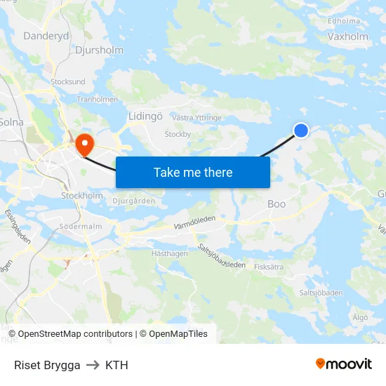 Riset Brygga to KTH map