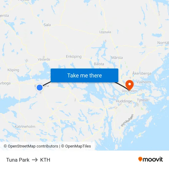 Tuna Park to KTH map