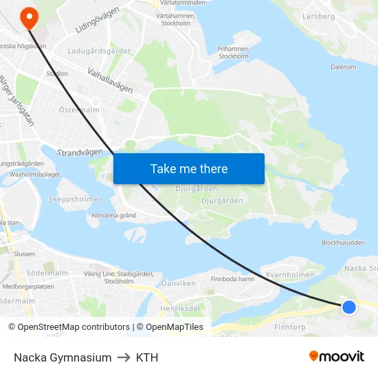 Nacka Gymnasium to KTH map