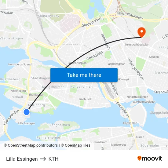 Lilla Essingen to KTH map