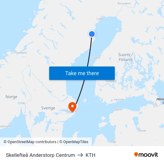 Skellefteå Anderstorp Centrum to KTH map