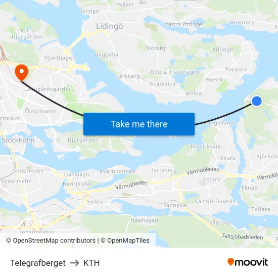 Telegrafberget to KTH map