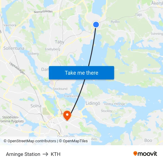 Arninge Station to KTH map