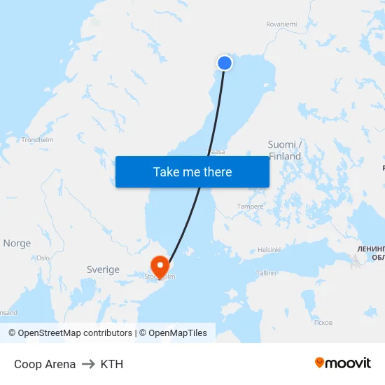 Coop Arena to KTH map