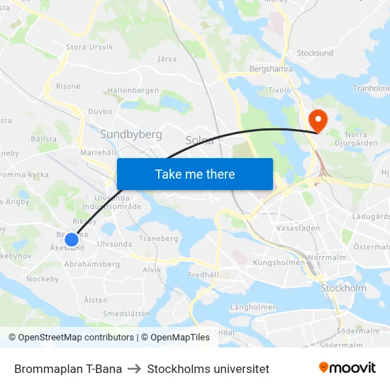 Brommaplan T-Bana to Stockholms universitet map