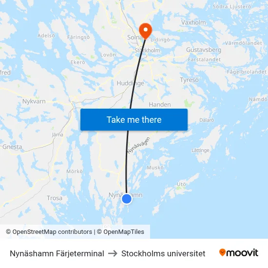 Nynäshamn Färjeterminal to Stockholms universitet map