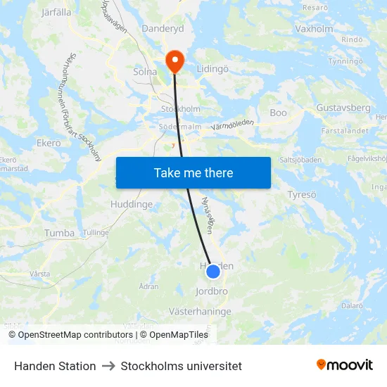 Handen Station to Stockholms universitet map