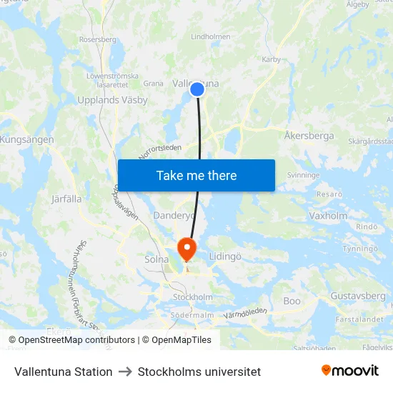 Vallentuna Station to Stockholms universitet map