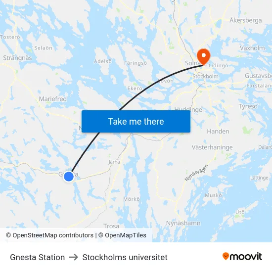 Gnesta Station to Stockholms universitet map