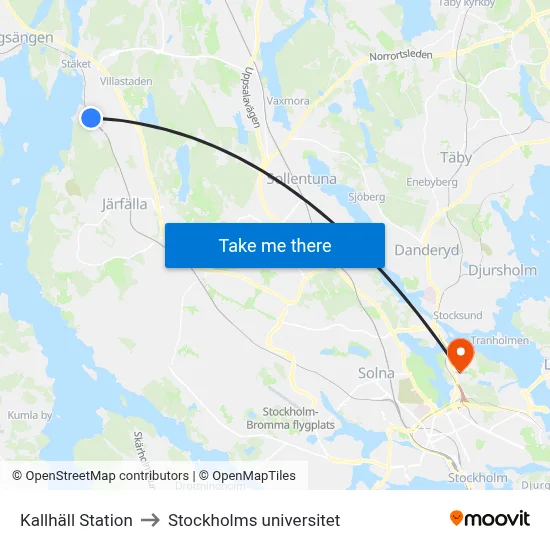 Kallhäll Station to Stockholms universitet map