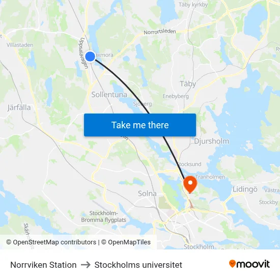 Norrviken Station to Stockholms universitet map