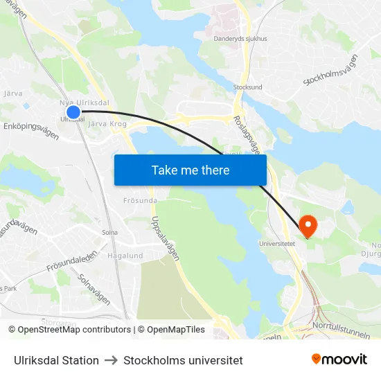 Ulriksdal Station to Stockholms universitet map