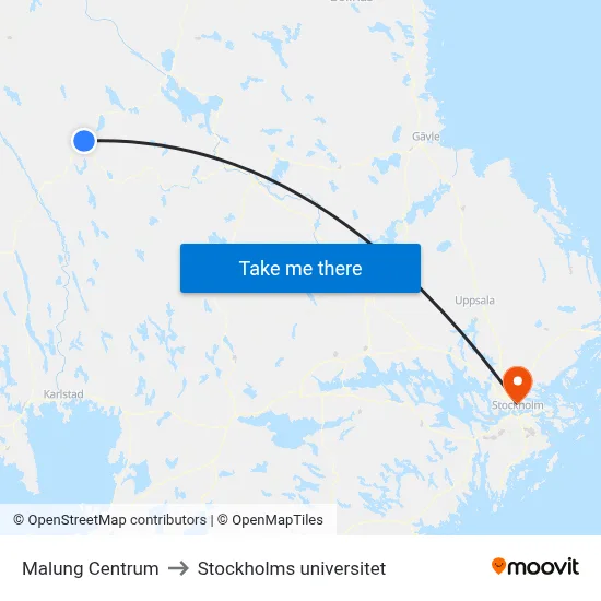 Malung Centrum to Stockholms universitet map