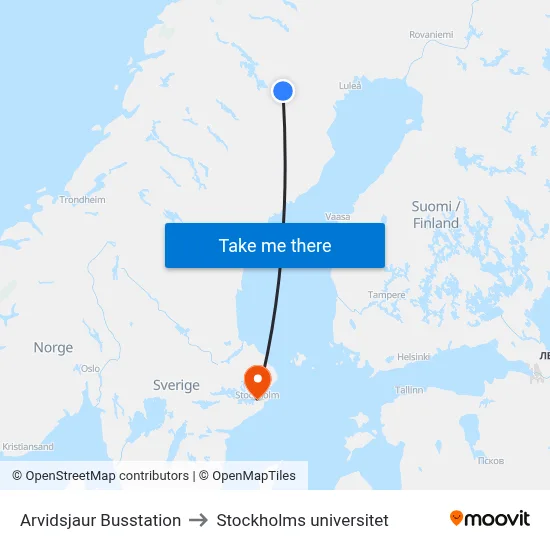 Arvidsjaur Busstation to Stockholms universitet map