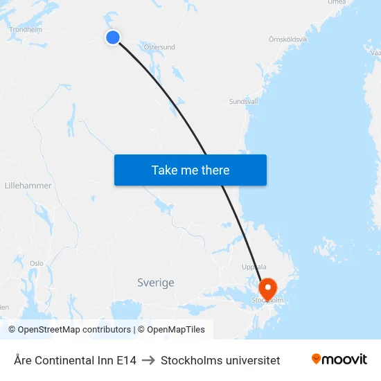 Åre Continental Inn E14 to Stockholms universitet map