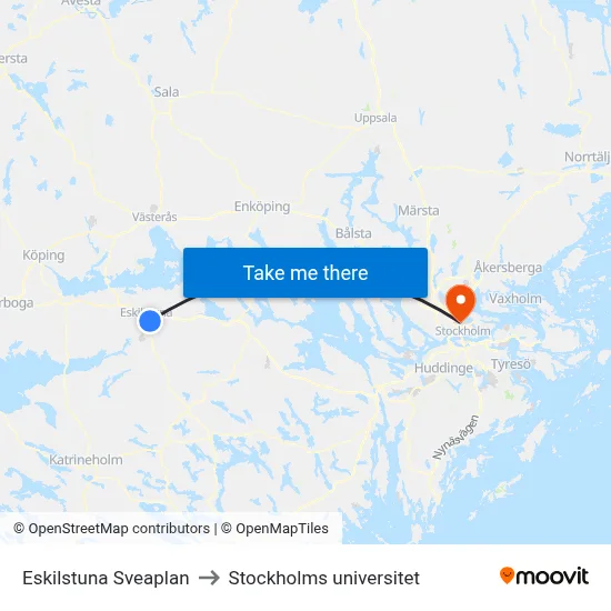 Eskilstuna Sveaplan to Stockholms universitet map