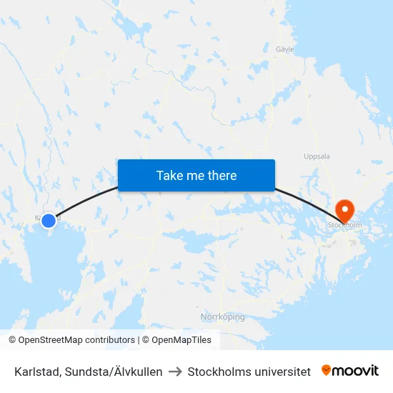 Karlstad, Sundsta/Älvkullen to Stockholms universitet map