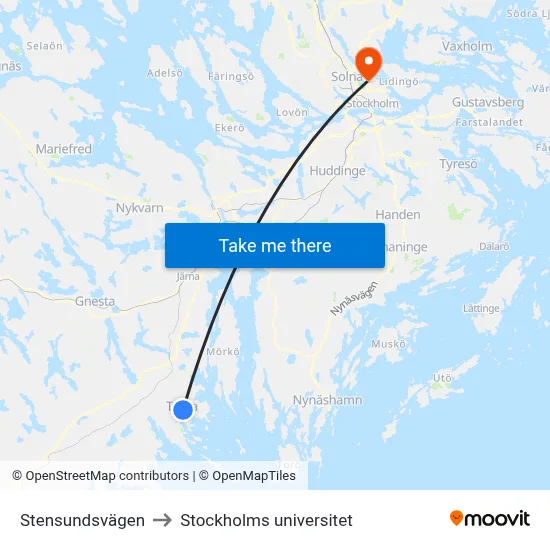 Stensundsvägen to Stockholms universitet map