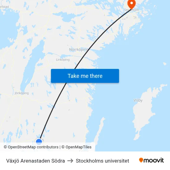 Växjö Arenastaden Södra to Stockholms universitet map