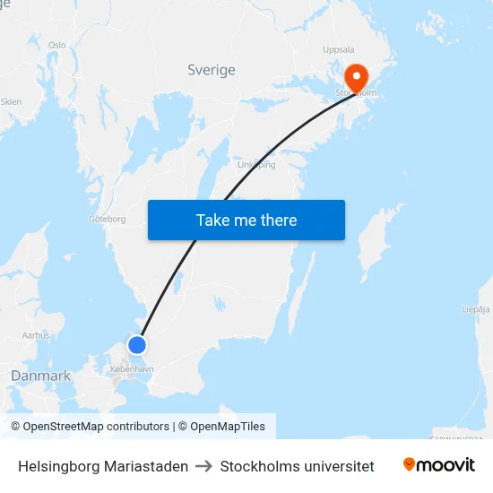 Helsingborg Mariastaden to Stockholms universitet map