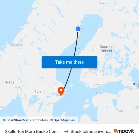 Skellefteå Morö Backe Centrum to Stockholms universitet map