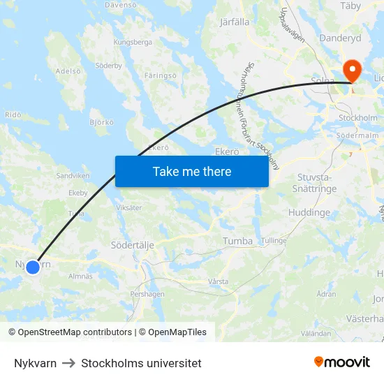 Nykvarn to Stockholms universitet map