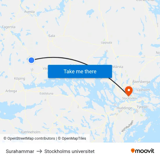 Surahammar to Stockholms universitet map