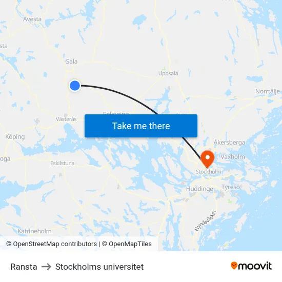 Ransta to Stockholms universitet map