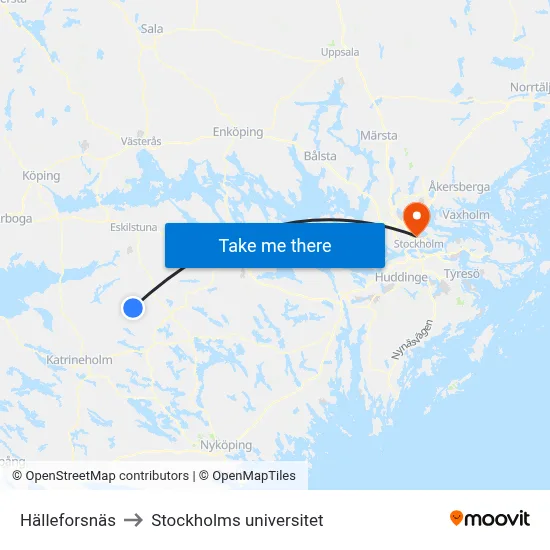 Hälleforsnäs to Stockholms universitet map