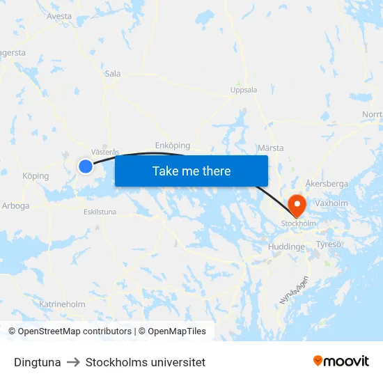 Dingtuna to Stockholms universitet map