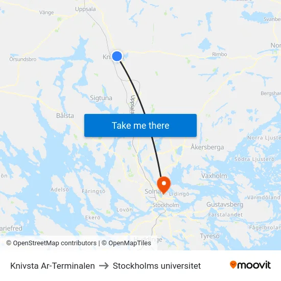 Knivsta Ar-Terminalen to Stockholms universitet map