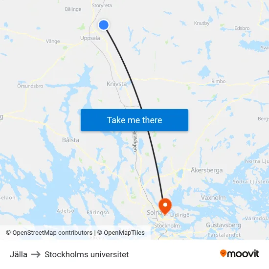 Jälla to Stockholms universitet map