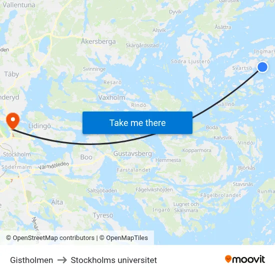 Gistholmen to Stockholms universitet map