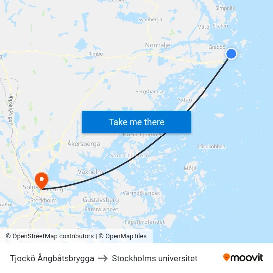 Tjockö Ångbåtsbrygga to Stockholms universitet map