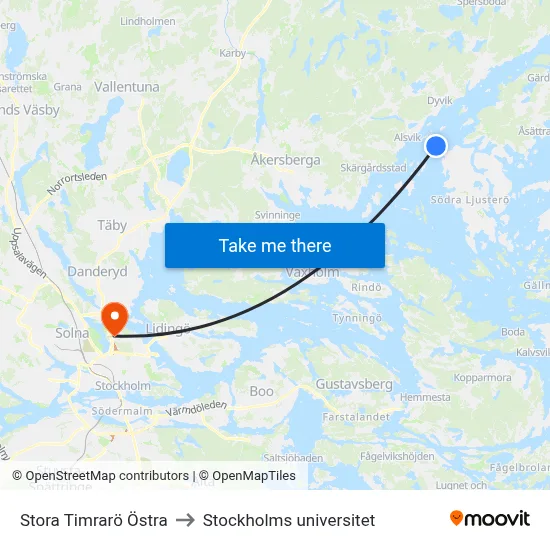 Stora Timrarö Östra to Stockholms universitet map