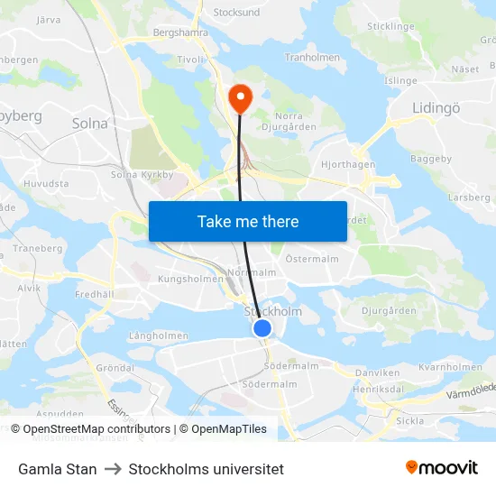 Gamla Stan to Stockholms universitet map