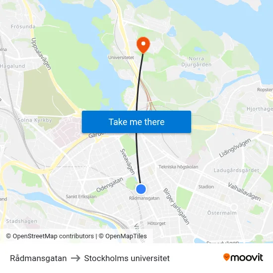 Rådmansgatan to Stockholms universitet map