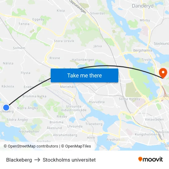 Blackeberg to Stockholms universitet map
