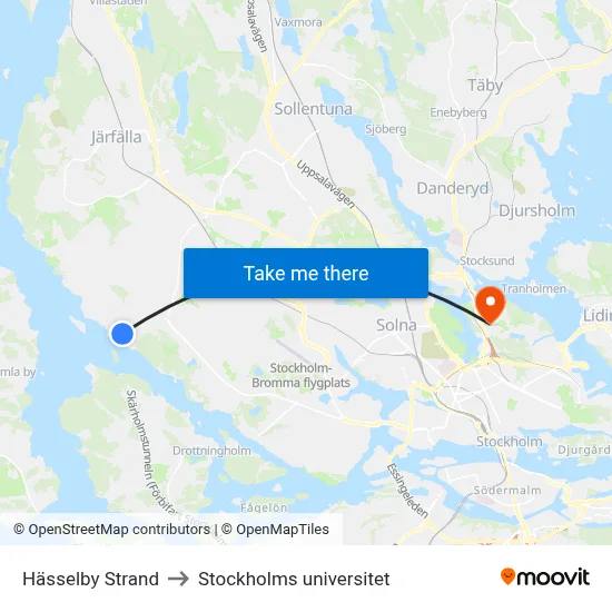 Hässelby Strand to Stockholms universitet map