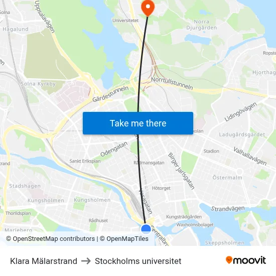 Klara Mälarstrand to Stockholms universitet map