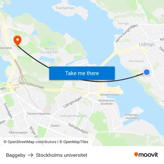 Baggeby to Stockholms universitet map
