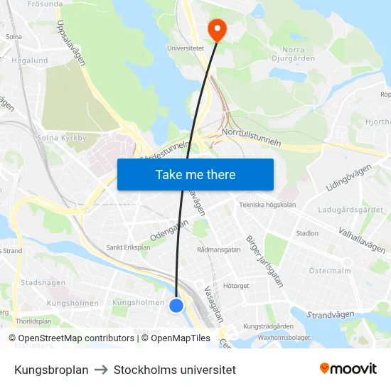 Kungsbroplan to Stockholms universitet map
